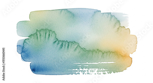 Abstract watercolor splash with blue and yellow hues.