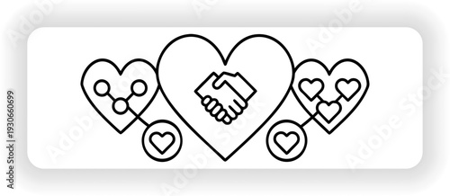 Heartfelt Connections: An illustration that visually represents the core concepts of teamwork, cooperation, and empathy. The artwork utilizes hearts, hands.