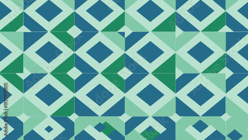 Abstract geometric pattern with blue and green diamond shapes.