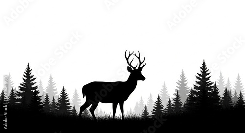 Deer Silhouette in Forest Landscape.