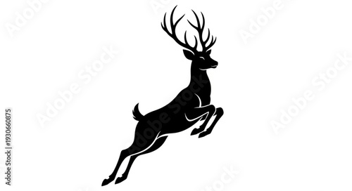 Deer Silhouette Leaping with Antlers.