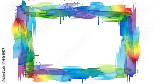 Colorful Abstract Watercolor Paint Brush Stroke Border Frame.
