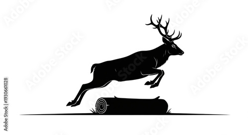 Deer Jumping Over Log Silhouette.