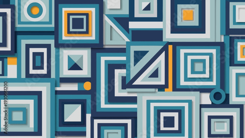 Geometric Abstract Pattern with Concentric Squares and Triangles.