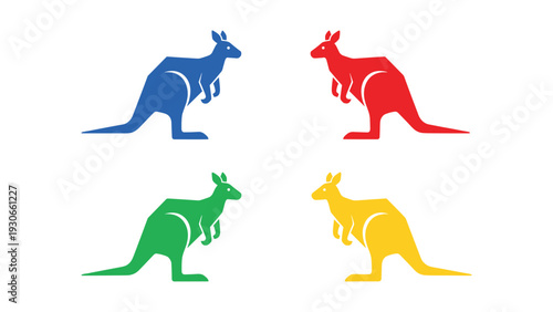 Colorful illustrations of kangaroos in different vibrant shades