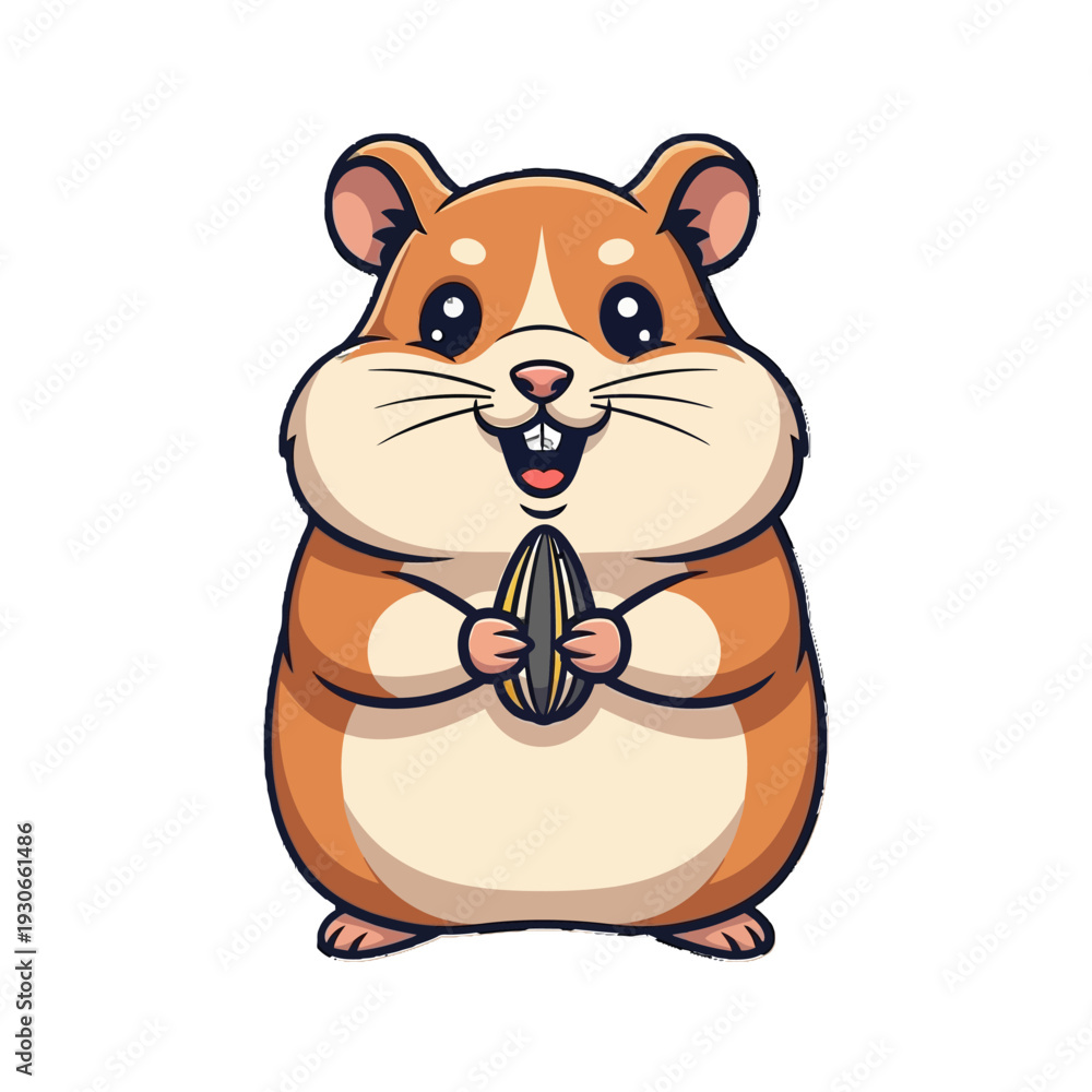 Fototapeta premium Cute cartoon hamster holding a seed.