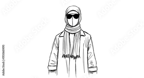 Person Wearing Winter Clothing and Sunglasses Sketch.