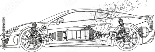 Detailed schematic cross-section of a modern electric vehicle's powertrain