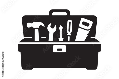 Open Toolbox Silhouette Icon – Carpenter Tool Box Vector