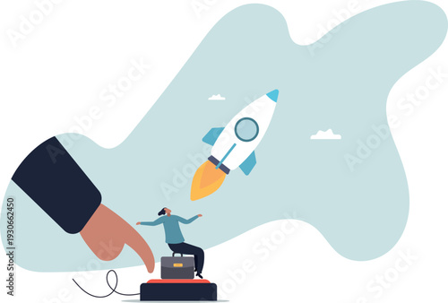 Launch startup rocket, start new business, boost rocket speed to success, begin entrepreneur company takeoff, fast growth corporate concept,human life and situation.