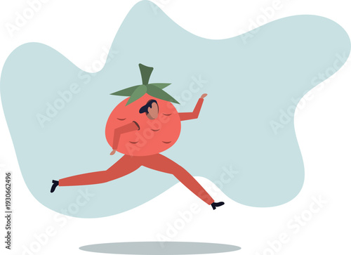Man in a tomato costume. Concept of healthy vegetables.
