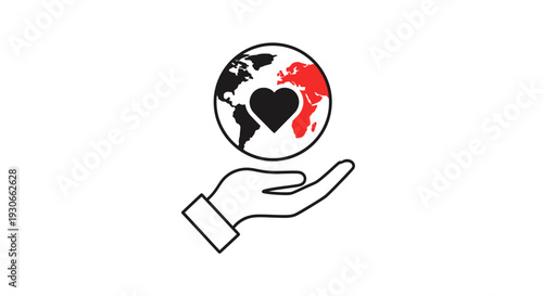 A hand holding a globe with heart.