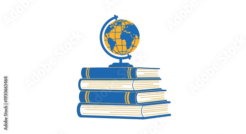 Stack of books with globe on top, symbolizing education and global knowledge