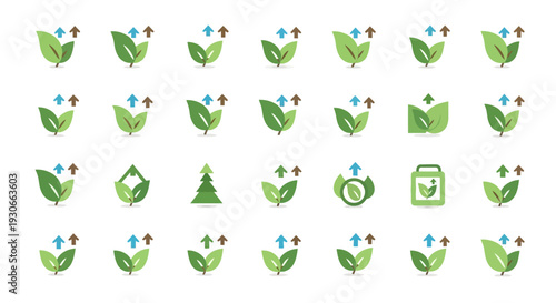 Eco friendly icons with leaves and flowers.