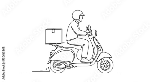 Delivery man riding scooter with package