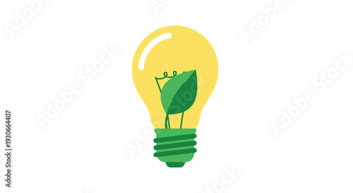 Green energy light bulb with plant leaf icon