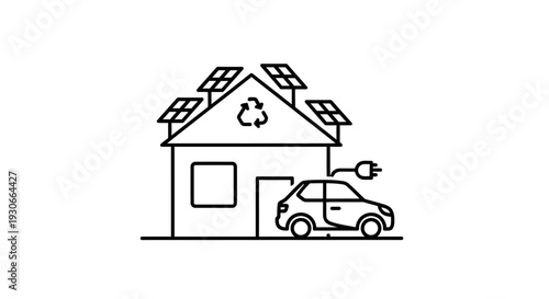 Eco-friendly house with solar panels and electric car charging