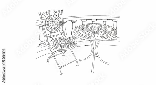 Ornate mosaic bistro set on a balcony with decorative railing