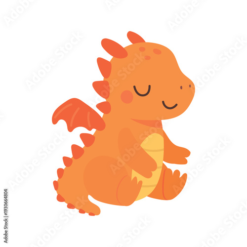 Sleeping orange dragon in kawaii style, peaceful nursery fantasy artwork for toddler rooms, bedtime stories and cozy children decor concepts.