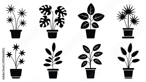 Potted Houseplant Icon Vector Tropical Indoor Plant Silhouettes