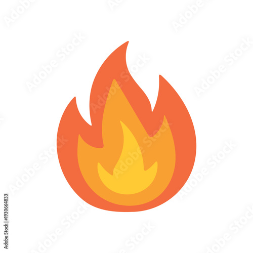 Bright orange flame icon with bold layered shapes, modern fire symbol graphic for safety topics, energy concepts and warning themed designs.