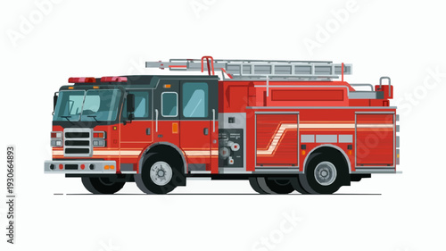Red Fire Truck with Ladder on Top – Emergency Rescue Vehicle Illustration Isolated on White Background