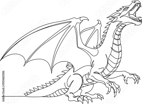 Fierce dragon with open mouth and sharp teeth ready to attack