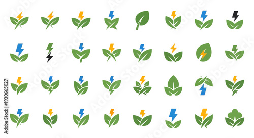 Collection of colorful flower and leaf icons.