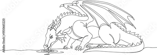 Majestic dragon drinking from serene lake