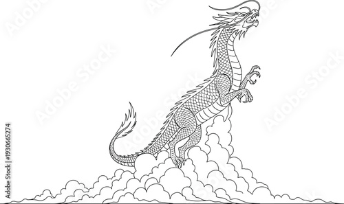 Majestic dragon emerging from clouds in dynamic pose