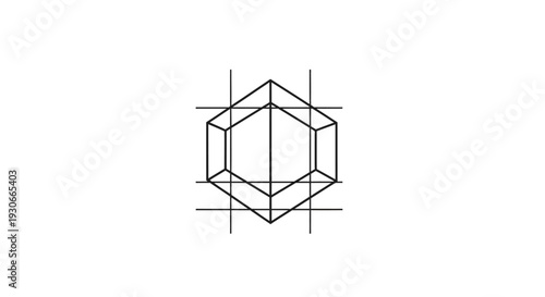 Geometric Hexagon Outline with Grid Lines Minimalist Design.