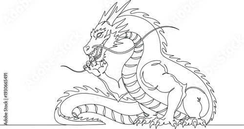 Majestic dragon sitting with fierce expression and sharp claws