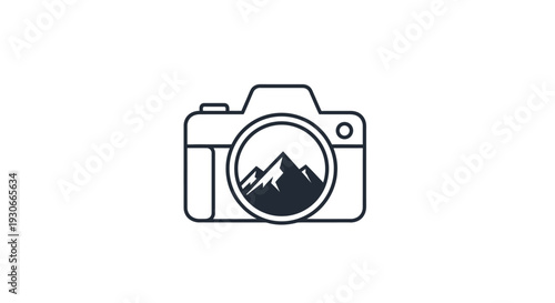 Camera with mountain landscape icon.