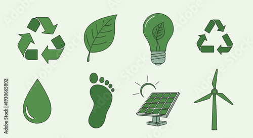 Sustainable Energy Eco Friendly Icons Set.