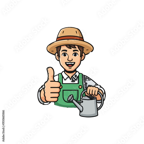 A cartoon gardener giving thumbs up.