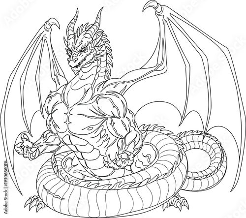 Powerful dragon with wings spread wide in dynamic pose