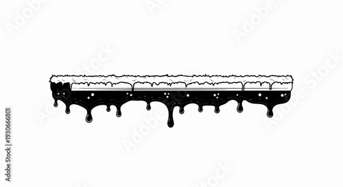 Black liquid drips from a textured white surface, creating a glossy, flowing effect