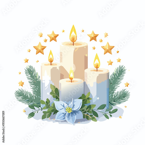 Lit candles and decorations festive holiday illustration