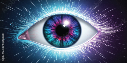 Futuristic Glowing Cyber Eye with Neon Iris and Digital Light Effects Abstract Technology Vision Concept for Artificial Intelligence and Sci Fi Design