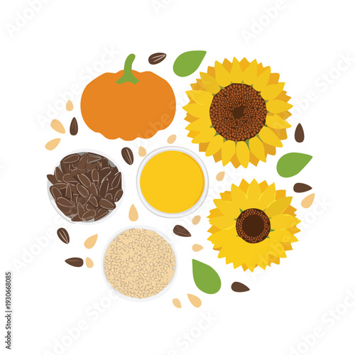 Healthy food ingredients composition on white background