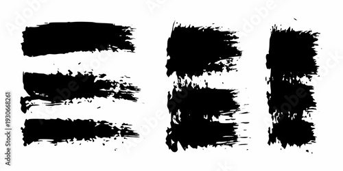 Abstract black brushstrokes arranged in three vertical columns