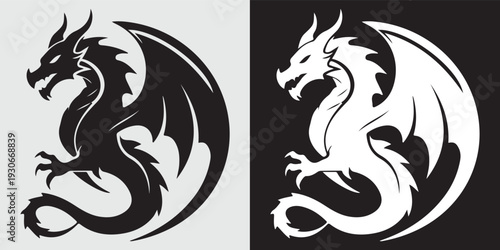 Chinese zodiac dragon yin yang symbol black white vector illustration