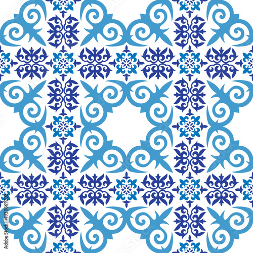 Mediterranean seamless  wallpaper. Talavera pattern. Indian patchwork. Azulejos portugal. Turkish ornament. Moroccan tile mosaic. Ceramic tableware, folk print. Spanish pottery. Ethnic background. 