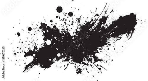 Abstract black paint splatter with rough grunge texture dust scratches and expressive brush strokes on white background, Vector dust texture overlay grunge effect abstract background, dust and scratch