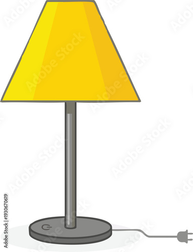 Modern minimalist flat vector illustration of a yellow bedside lamp with a sleek gray stand for contemporary interior design and home lighting.