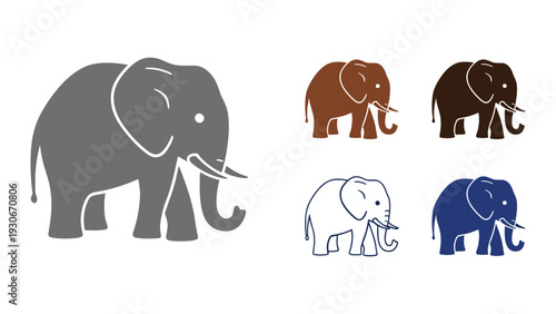 Diverse illustrations of elephants in various sizes and colors