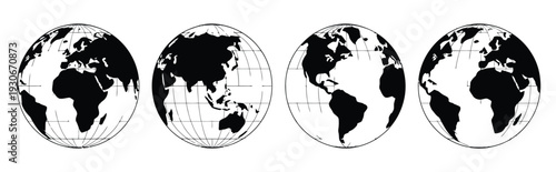 Earth Globe Icon Vector Global Map Wireframe and Solid Design