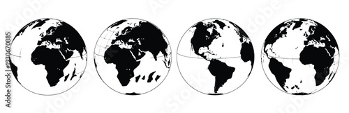 Earth Globe Icon Vector Wireframe and Solid Continent Spheres