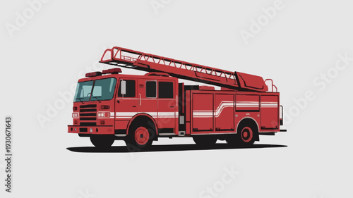 Flat Red Fire Truck Silhouette with Ladder – Emergency Vehicle Vector Icon Isolated on White