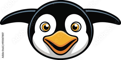 Cute cartoon penguin mascot with big eyes and friendly smile in minimal clean hand drawn line art style.